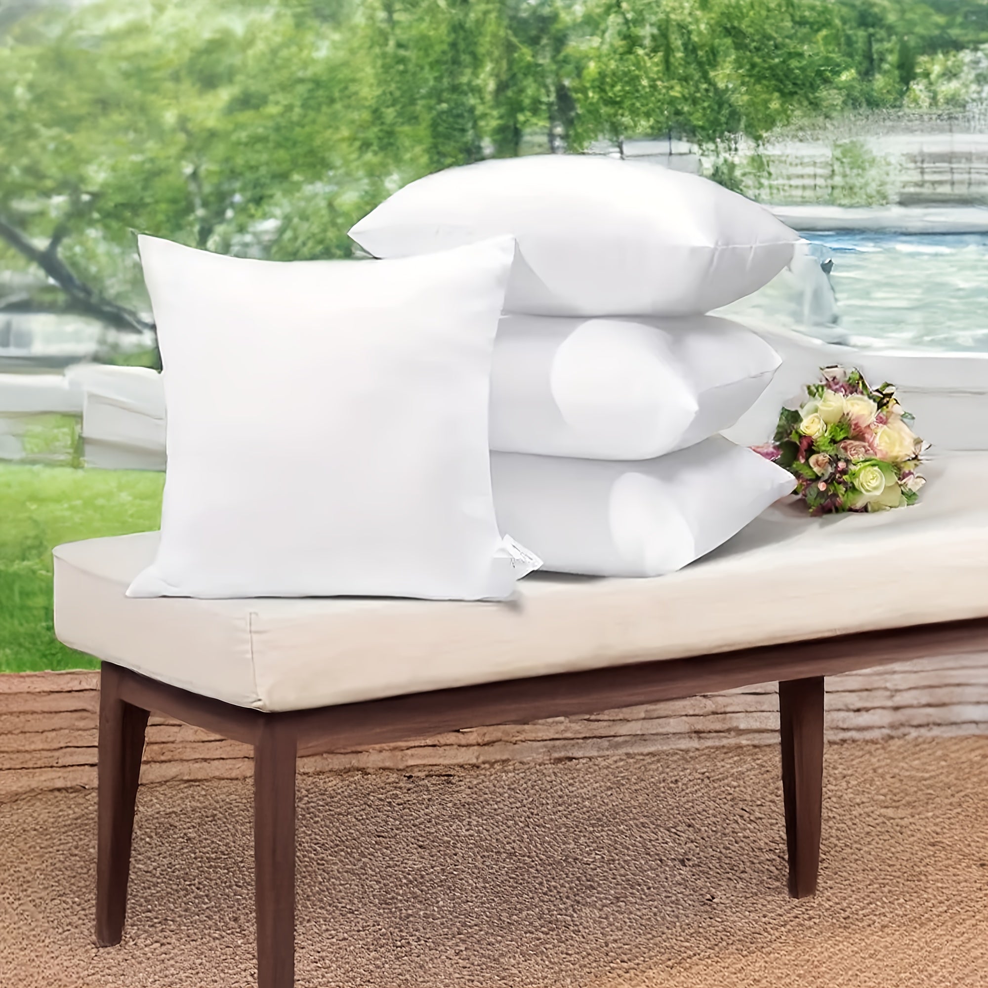 4pcs High Quality Fluffy Square Pillow Inserts with Zipper - Plump White Stuffer Cushion Fillings, 100% Polypropylene, Machine Washable, All-Season Use for Sofa, Bed, Patio, Camping & Travel - Perfect Gift for Family