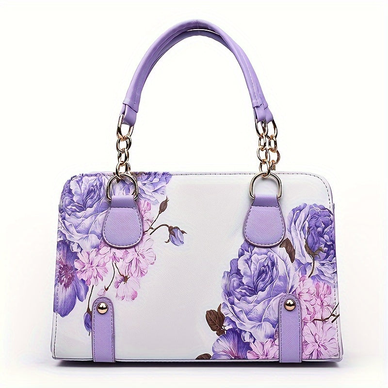 Elegant Floral Print Satchel Bag - Fashion Crossbody Bag, Shoulder Bag & Purse - For Women -  Suitable for Everyday Use, Work, Shopping & Travel - Perfect Gift for Her