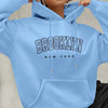 Women's Brooklyn-Inspired Blue Hoodie - Casual Polyester Pullover with Geometric Design, Machine Washable, Ideal for Spring/Summer/Fall, Casual Wear Hoodie | Trendy Casual Hoodie | Knitted Texture, Sweater Hoodie