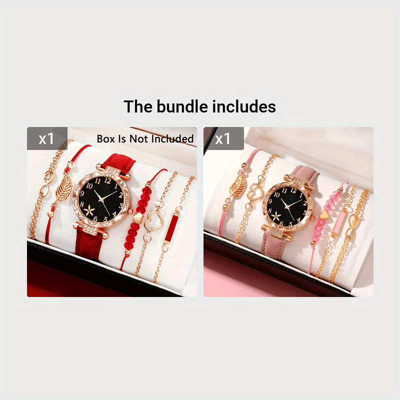 Set of 6 Beautifully Designed Printed Rhinestone Quartz Watches with Digital Dial And Bracelets for Women, Perfect Gift for Her