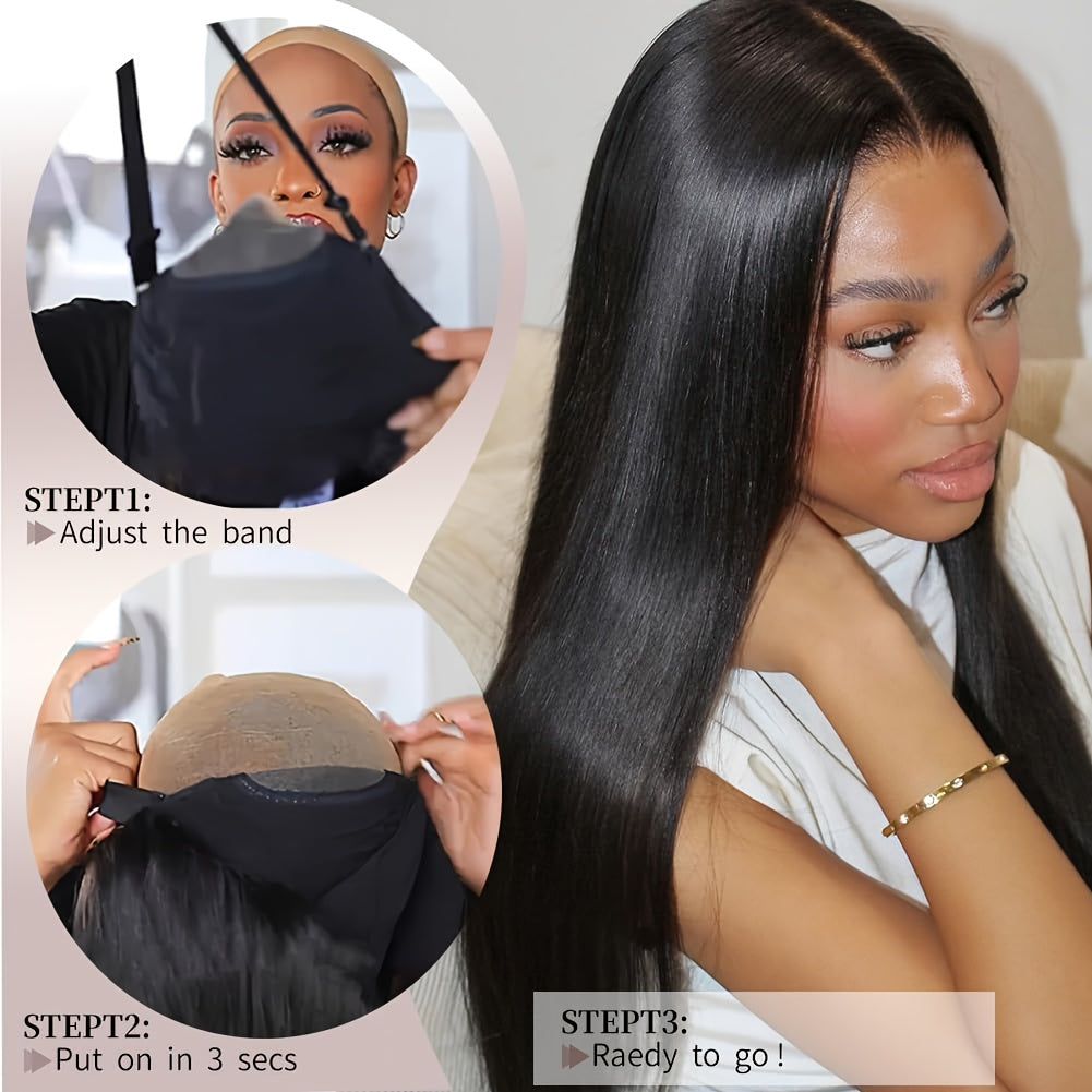 Luxurious 250% Density Straight Human Hair Wig - 5x5 HD Transparent Lace Front, Pre-Plucked & Pre-Cut With Glueless Closure, Easy To Wear & Style, Pre-Bleached Knots, 3 Seconds To Wear