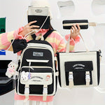 Five-Piece Large Capacity Double Shoulder Bag Women's Fashion Simple Color-Block Casual Backpack (No Pendant, Badge Ladies Travel Bag)