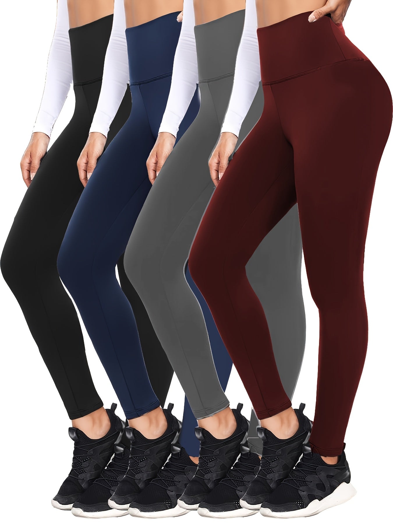 4pcs Set Of Soft And Elastic Women's High Waisted Tight Pants - Comfortable Fitness Yoga Pants, Suitable for Fitness, Exercise, And Daily Wear Casual Pants