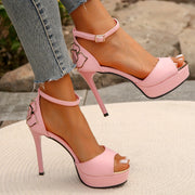 Women's Platform D'Orsay High Heels - Rose Decor Peep Toe Ankle Strap Stiletto Sandals - Fashionable & Elegant - For Parties, Banquets & Special Occasions - Perfect Gift for Women