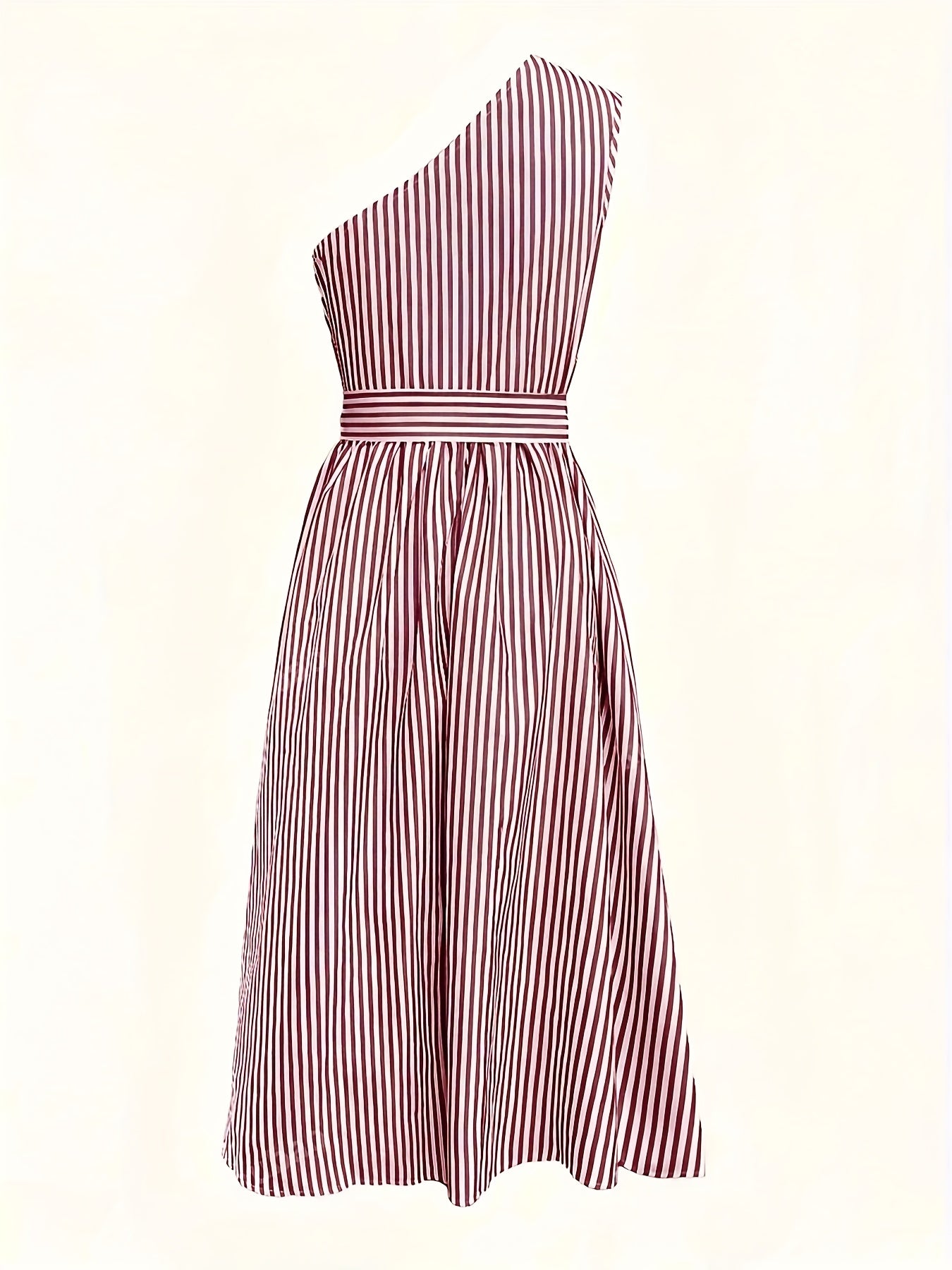 Women'S Casual Loose Fit Striped Sleeveless Dress with Belt, Off the Shoulder Collar, Side Pockets - Perfect for Spring/Summer