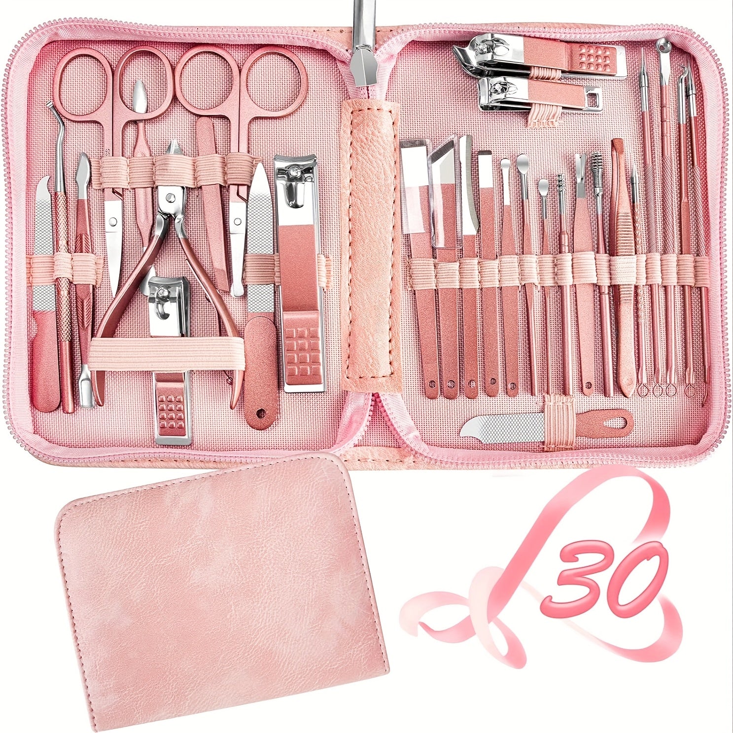 Ladies Manicure Set Professional Set Nail Clipper Pedicure Set - 30in1 Stainless Steel Manicure Set, Beauty Nail Care Set With Luxury Organizing Box Rose Golden