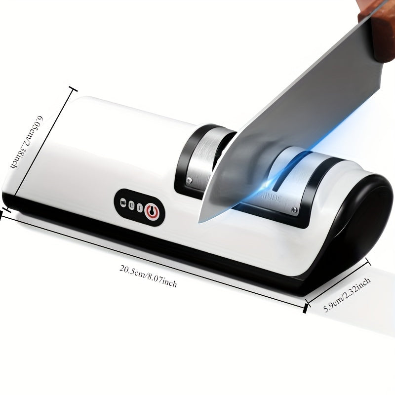 USB Rechargeable Electric Knife Sharpener - 2-Stage, Compact, Quick Sharpen & Polish | Lithium Battery, White & Black Design
