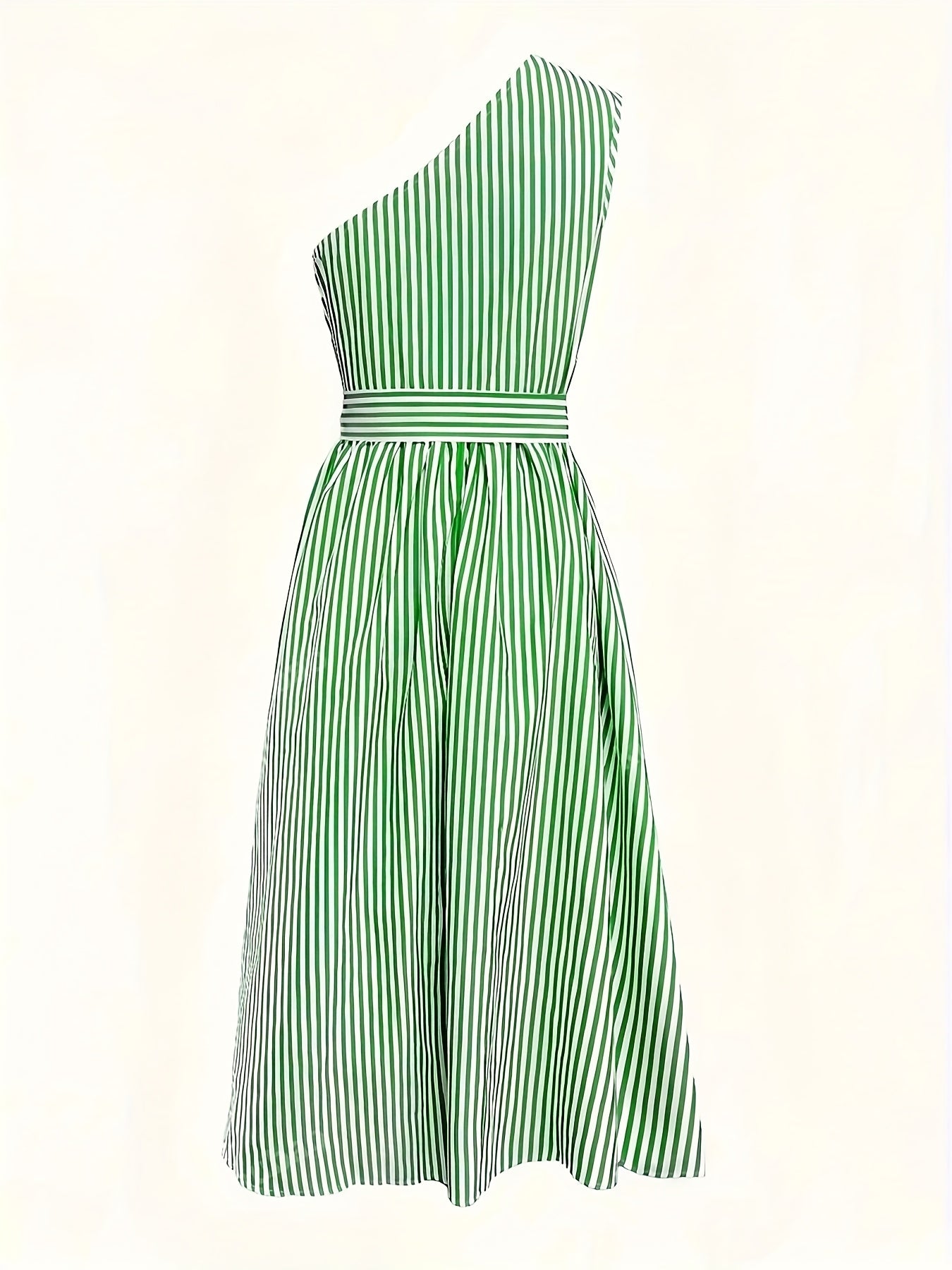 Women'S Casual Loose Fit Striped Sleeveless Dress with Belt, Off the Shoulder Collar, Side Pockets - Perfect for Spring/Summer