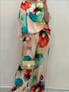 2025 Women's Spring Casual Floral Print Two-Piece Set with Summer T-Shirt and Wide-Leg Pants Fashionable Outfit