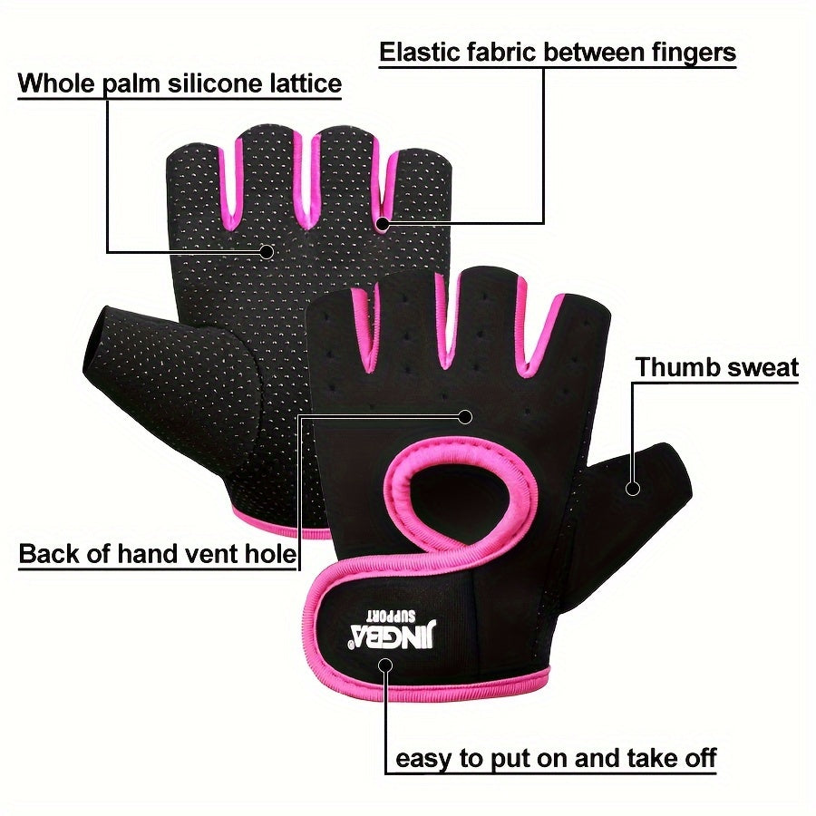 Breathable Sports Gloves with Silicone Non-Slip Palm Matrix, Half Finger Gym Fitness Gloves with Ventilated Back, Durable Polyester Hand Washable Fingerless Cycling Training Gloves - For Men & Women - Suitable for Cycling, Gy
