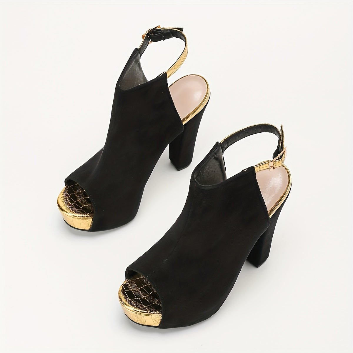 Elegant Black High Heels for Women - Sexy Chunky Heel Sandals with Open Toe, Flannel Upper & TPR Sole, Ankle Strap, Perfect for Summer Fashion