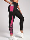 Casual Women's Pocket Contrast Color Stitching Cross Strap Comfortable Elastic Waist All-match Skinny Yoga Leggings