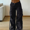 Women'S High-Waisted Loose Fit Cargo Pants - Y2K Inspired, 100% Polyester, Street Style with Flap Pockets & Tie Detail, Wide Leg Umbrella Design for Casual Wear, Perfect for All Season