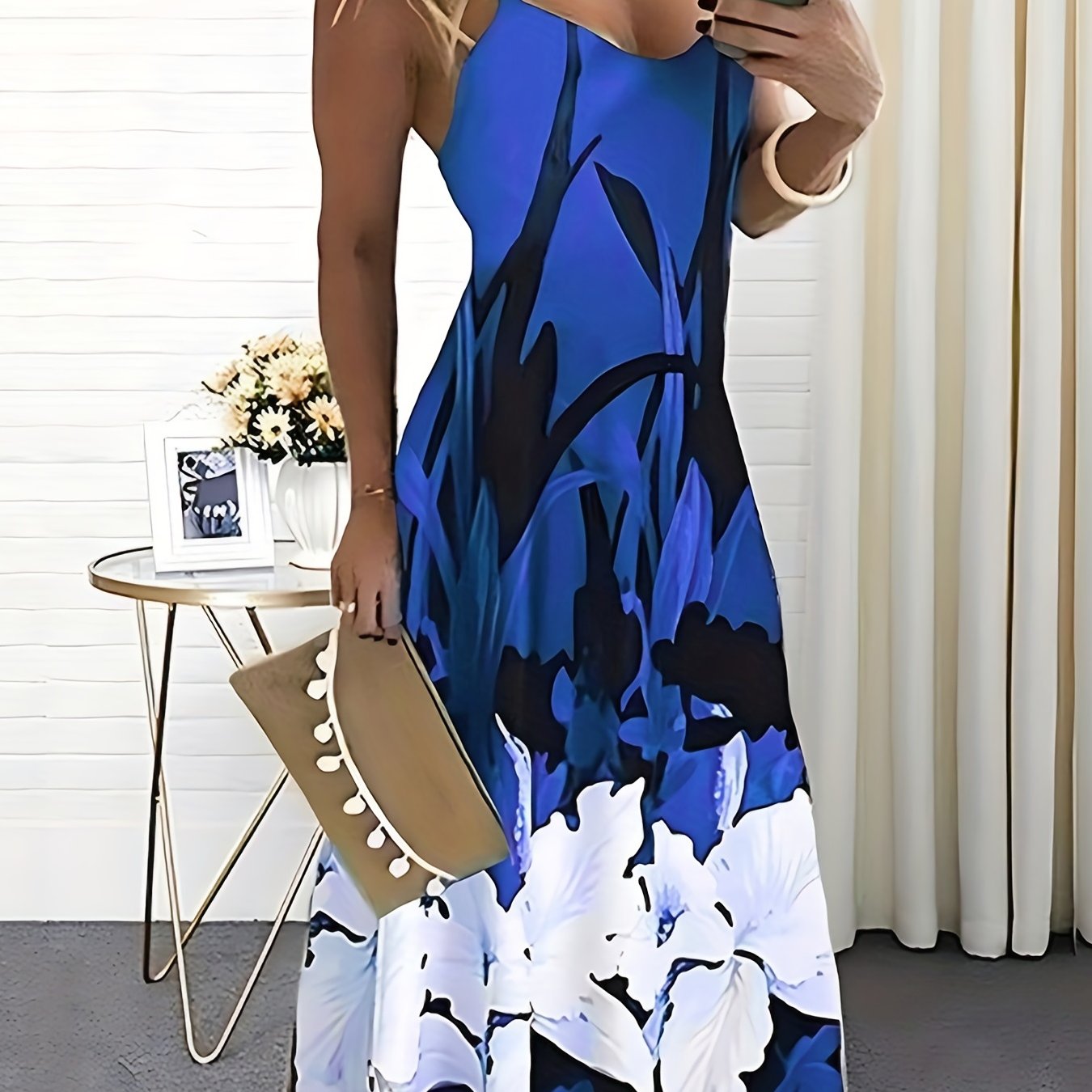 Chic All-Season Floral Midi Dress: Casual Comfort, Vibrant Design, Easy-Care Fabric - Perfect for Everyday Elegance