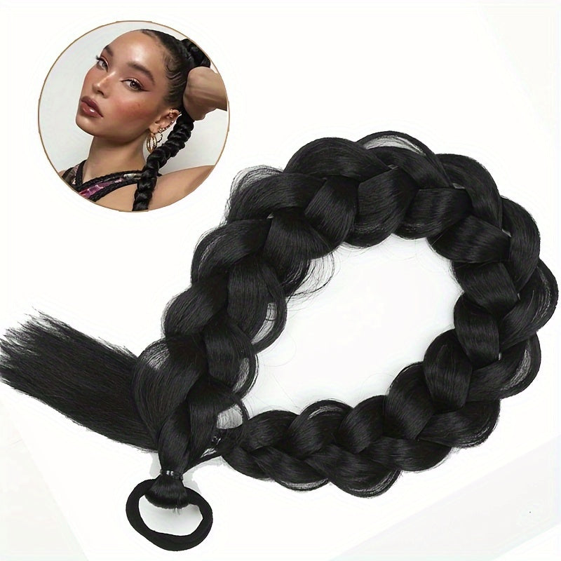 Braided Long Ponytail Extensions With Elastic Band Hair Synthetic Fiber 24Inch Blonde Braids Pony Tail Hair Accessories For Party Daily Use Halloween Christmas