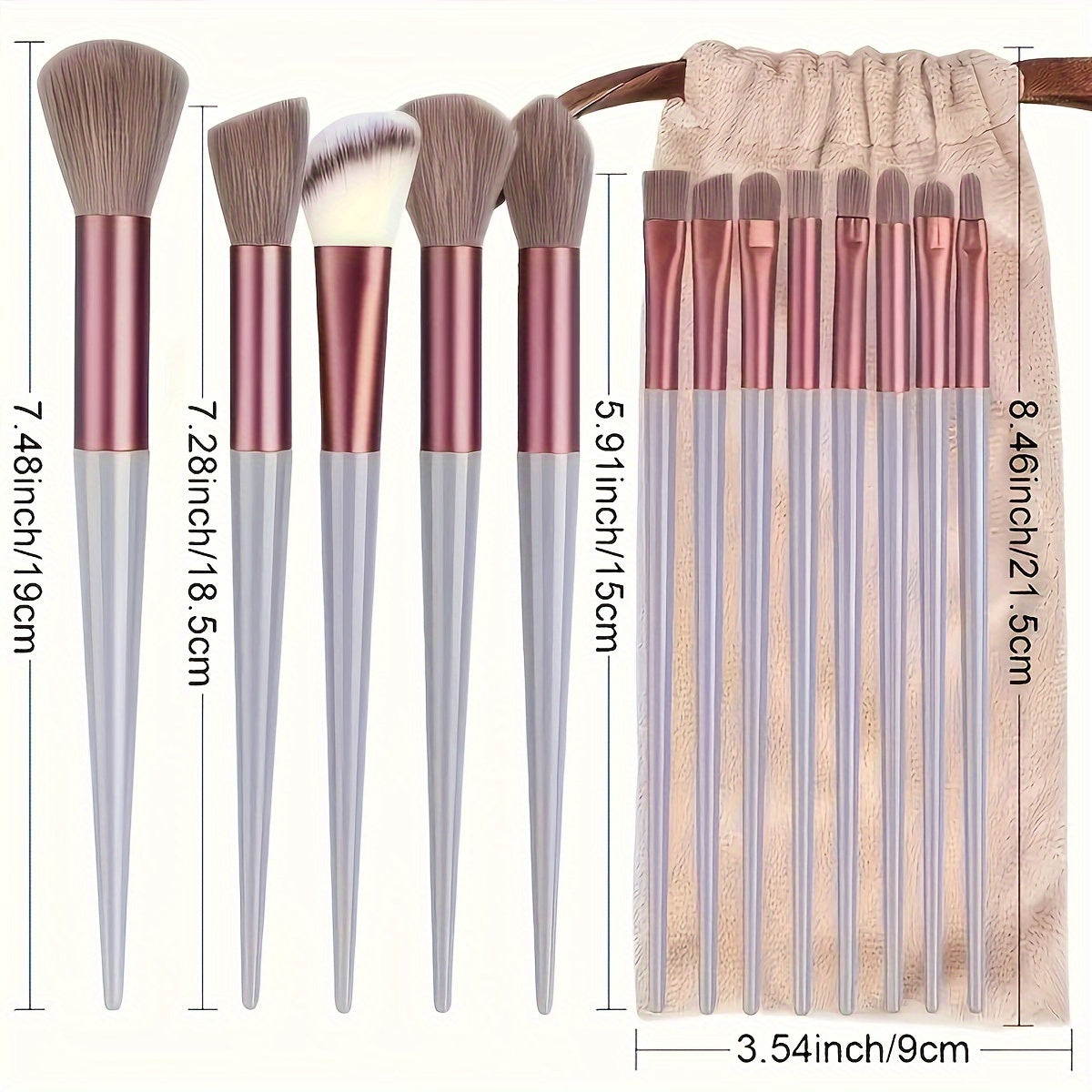 13pcs Nylon Bristle Makeup Brush Set with ABS Handle, Allergy-Free, Unscented, Multi-Use for Foundation, Eyebrow, Concealer, Eyeshadow, Travel & Daily Makeup, Includes Storage Bag