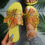 Women'S Maple Leaf Flat Sandals, Lightweight Soft Sole Summer Flats, Casual Beach Slides, All-season Slip-on Open Toe Strappy Back Shoes with TPR Sole