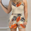 Women's Tropical Print Two-Piece Set – Elegant Spaghetti Strap Top & High-Waisted Shorts, Lightweight Polyester, Spring/Summer Fashion