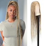 360°HD Full Lace Square Knotless Braided Wigs For Women 36 Inch Box Braid Wig With Baby Hair Blended Braided Lace Front Wig Honey Blonde With Light Blonde Ends Hand Braid Wigs