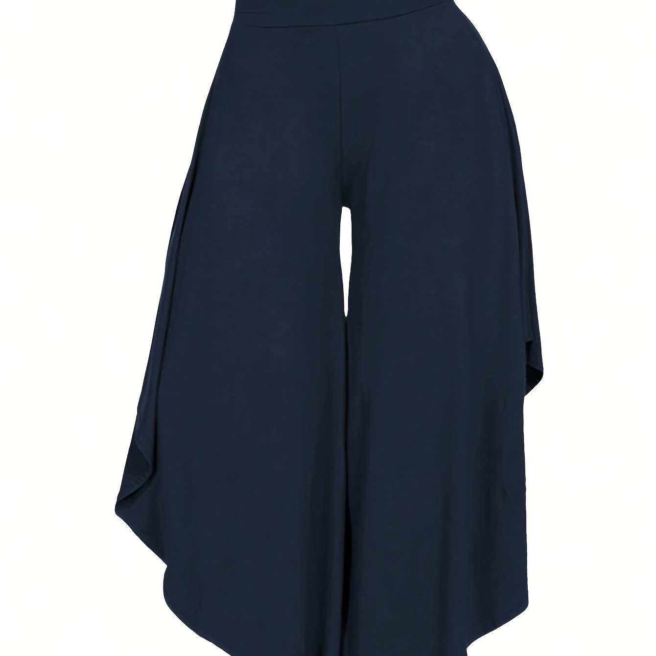 Solid Color Asymmetrical Wide-Leg Pants