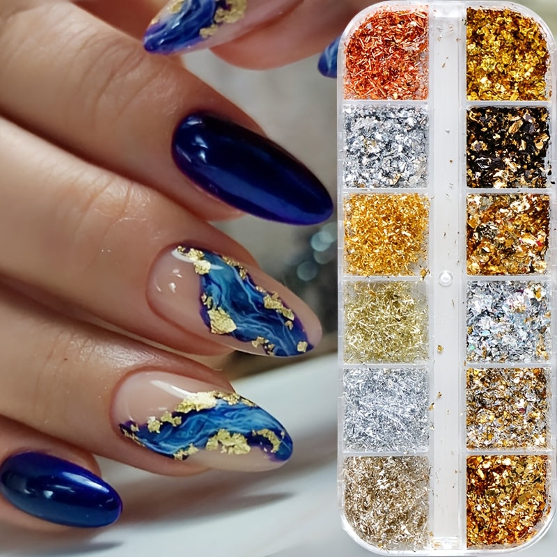 Golden & Silvery Nail Foil Glitter, Rectangular Metal Leaf Sequins, Unscented Nail Art Decor, DIY Exquisite Nail Art Foil Paper for Nail Decorations