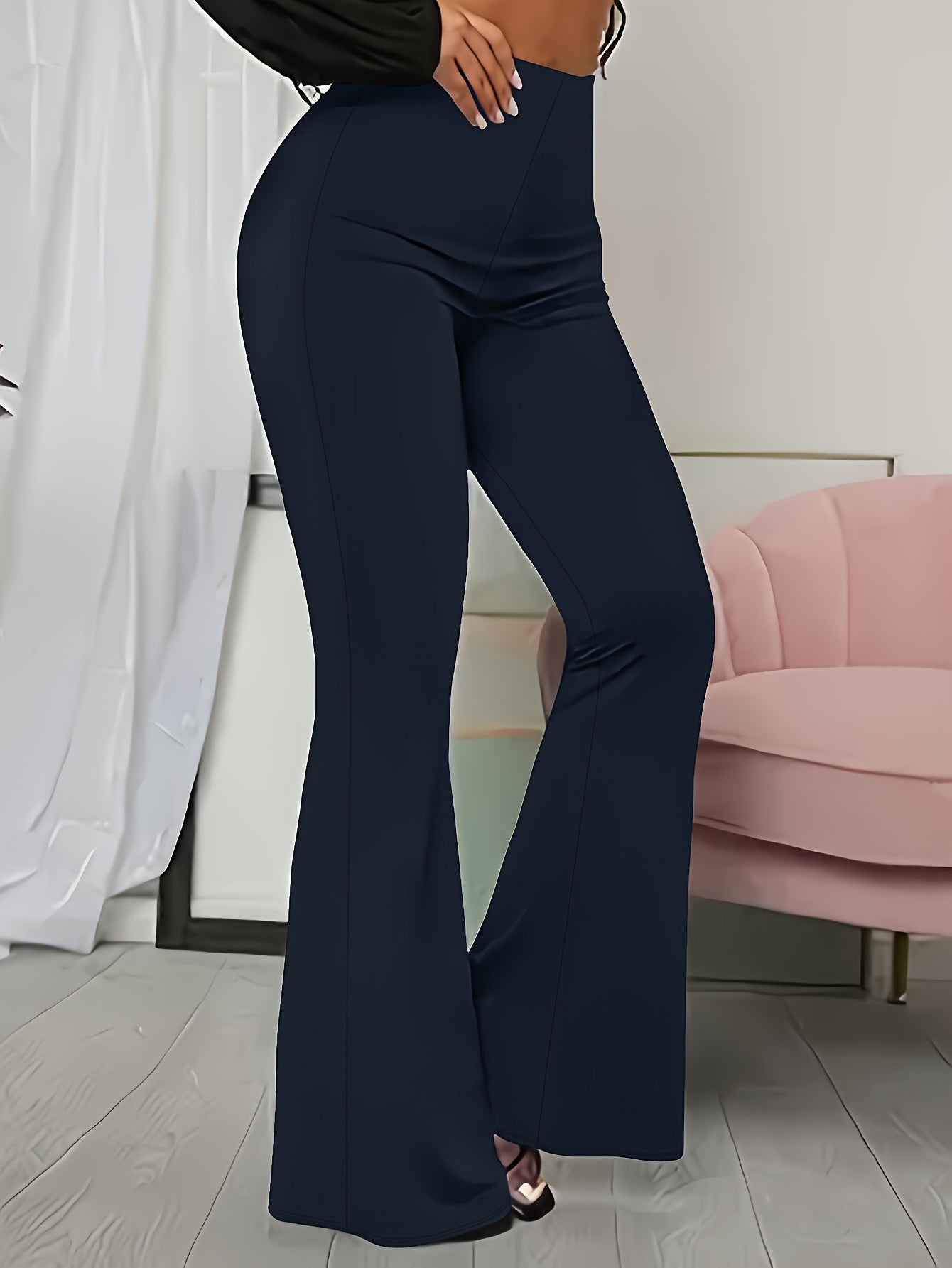 Solid Color Flare Leg Pants, Casual Versatile High Waist Pants For Spring & Summer, Women's Clothing