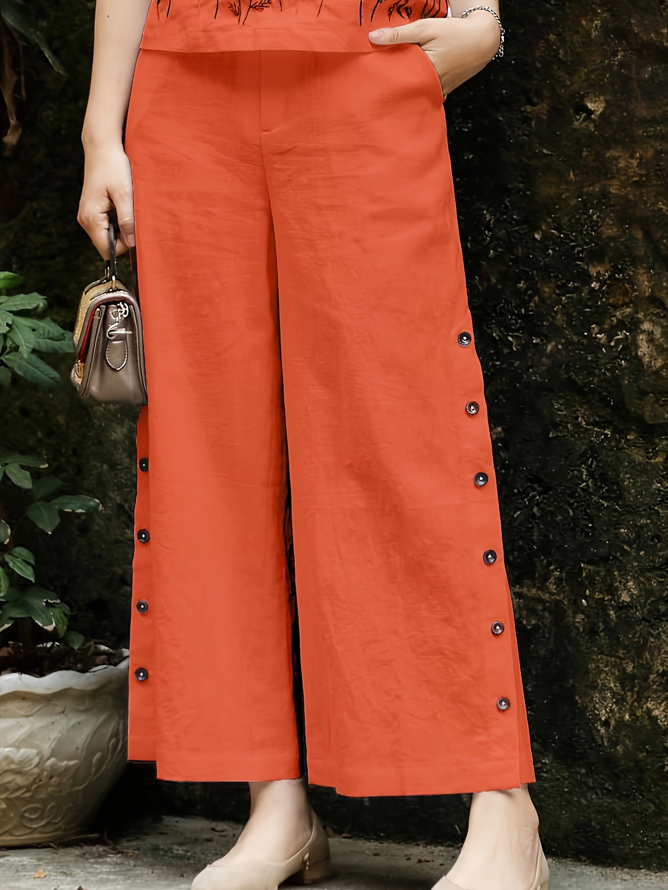 Women'S Elegant Summer Embroidered Jumpsuit - Vibrant Orange, Sleeveless with Floral & Butterfly Design, Wide-Leg Pants, Casual Attire for Spring/Summer, Casual Attire|Butterfly Embroidery|Elegant Jumpsuit