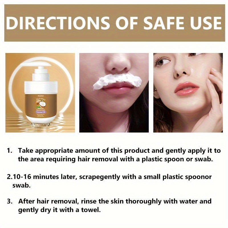 ROZINO Coconut Hair Removal Cream – Fast-Acting, Hypoallergenic Formula for Lips, Legs, Arms & Underarms – Safe for All Skin Types
