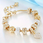 Elegant 14K Golden Plated Copper Bracelet with Glass Beads and Heart Charm for Women - Party and Vacation Accessory