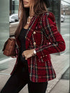 Elegant Red Plaid Women's Blazer - Double-Breasted Office Jacket with Golden-Tone Buttons, Long Sleeves, Polyester & Spandex Blend, Machine Washable, Perfect for Casual or Professional Wear, Casual Office Wear | Doublebreaste