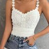 Elegant White Lace Women's Tank Top - V-Neck, Sleeveless, Semi-Sheer Polyester Blend with Delicate Floral Patterns, Perfect for Casual Wear - Machine Washable