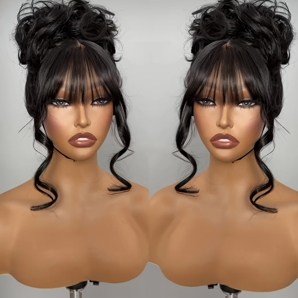 Human Hair Wigs With Bangs Body Wave 230% Density Full Machine Made Human Hair Wigs For Women Girls None Lace Front Wigs Glueless Scarf Wigs With Bangs Natural Color Christmas New Year'S Gifts