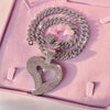 Valentine's Day Heart Pendant Necklace - Bling Bling Y2K Style Cuban Chain with Inlaid Rhinestones, Punk Rock Inspired Jewelry for Lovers, Cracking Heart-Shaped Pendant, Perfect Gift for Him/Her