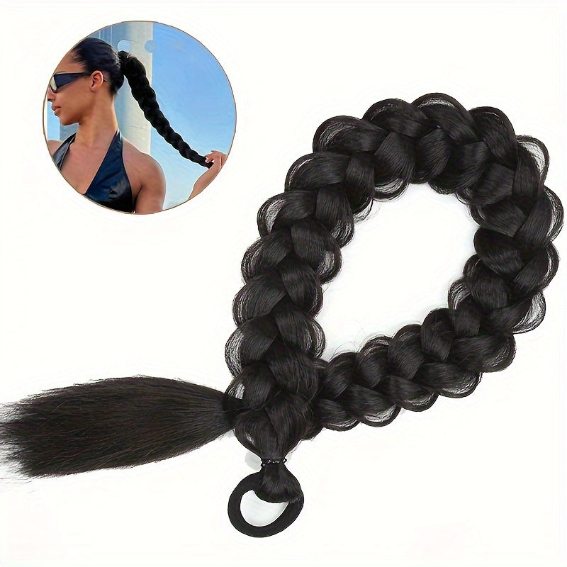 Braided Long Ponytail Extensions With Elastic Band Hair Synthetic Fiber 24Inch Blonde Braids Pony Tail Hair Accessories For Party Daily Use Halloween Christmas