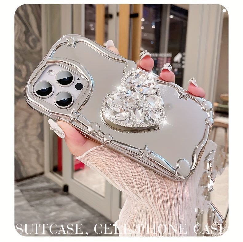 Rhinestone iPhone Case Bracket - Silvery Mirror Love Phone Bracelet