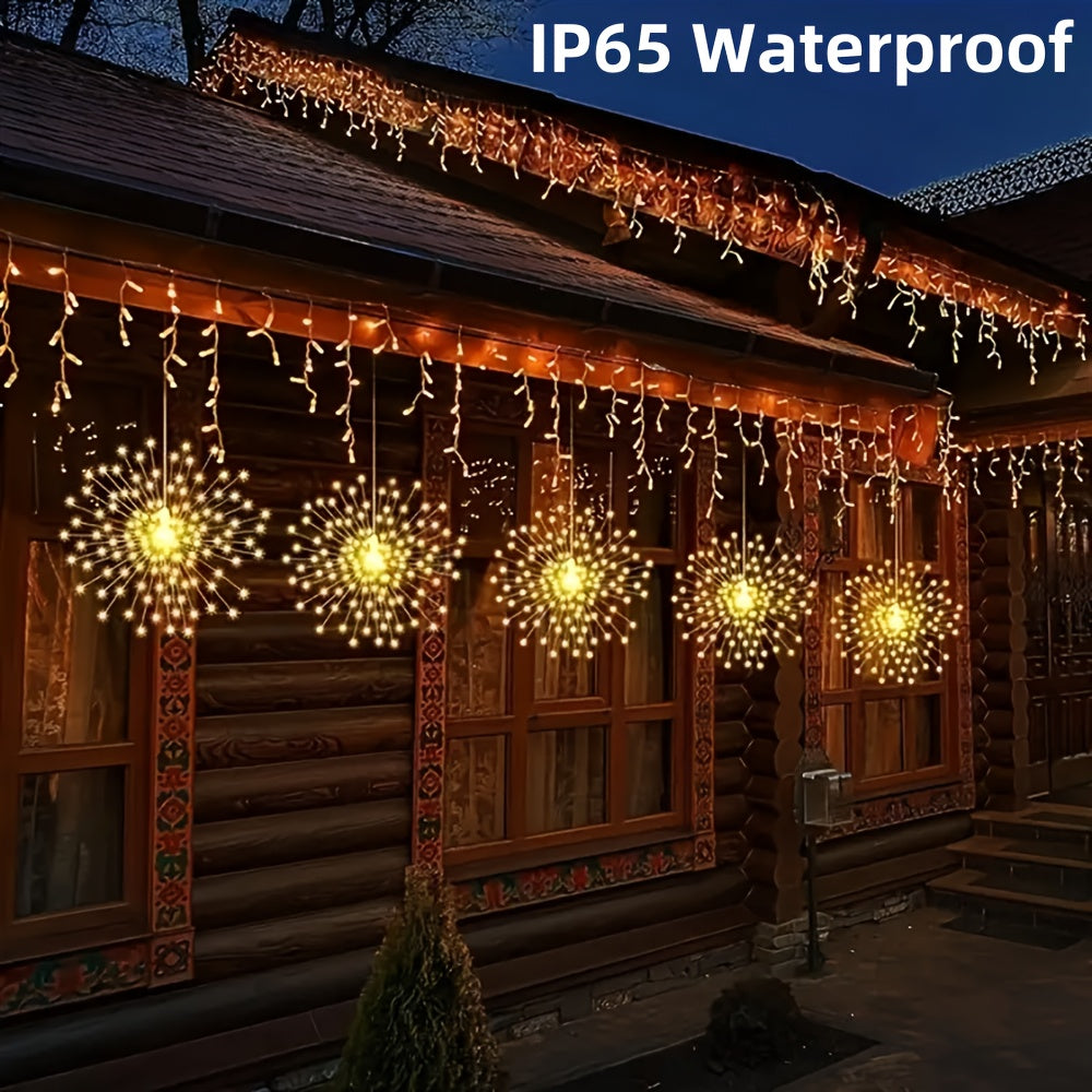 2/4 pcs 2/4 Pack Solar Powered Sparkling Starburst Lights, 240/480 LED Fairy Lights, Warm White/Multicolor/White, 8 Modes Copper Wire for Patio, Garden, Tree, Tent, Christmas Decoration
