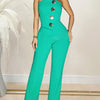 Elegant Women's Sleeveless Button Jumpsuit - Chic One-Shoulder Design, Flared Leg Pants, Polyester Blend, Machine Washable, Perfect for Spring/Summer