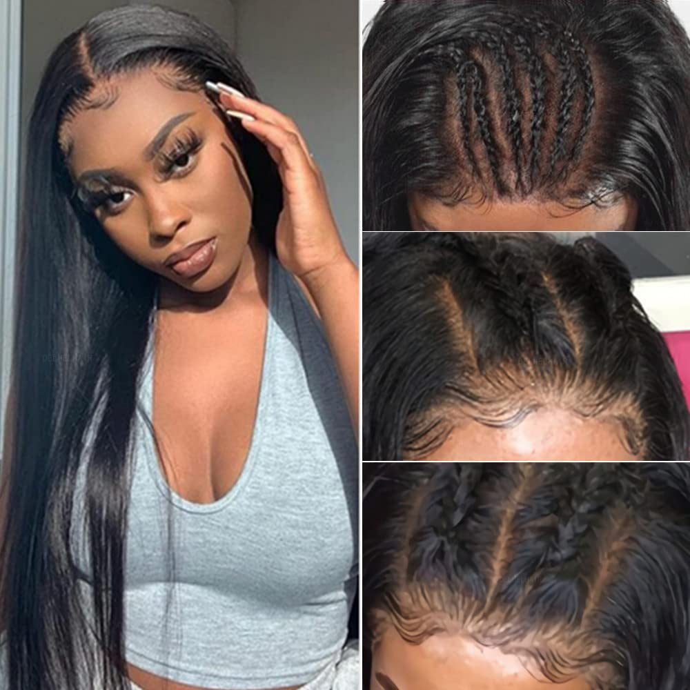 5x5 HD Transparent Lace Front Wig Glueless Closure Human Hair Wig - 3-Second Application, Pre-Plucked & Pre-Cut, Pre-Bleached Knots, 250% Density Sleek Straight Hair for | Natural Hairline, High-Density Voluminous Hair, Wig A