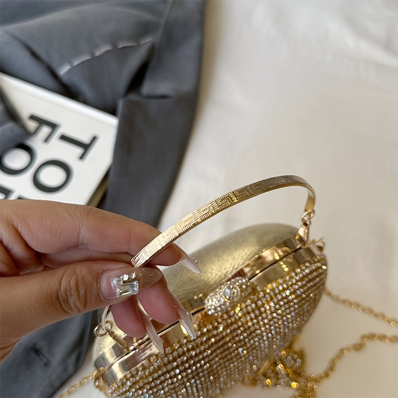 Elegant Heart-Shaped Rhinestone Evening Clutch with Tassel, Lightweight Acrylic Party Handbag with Removable Strap, Buckle Closure, Rayon Lined, No Pattern Design for Valentine'S Day