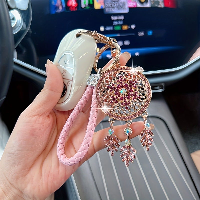 Elegant Rhinestone Dreamcatcher Keychain - Durable Alloy with Lobster Clasp, Perfect for Women'S Handbags & Car Accessories, Birthday Gift Idea, Car Keychain | Elegant Keychain | Rhinestone Embellishments, Keychain for Purse