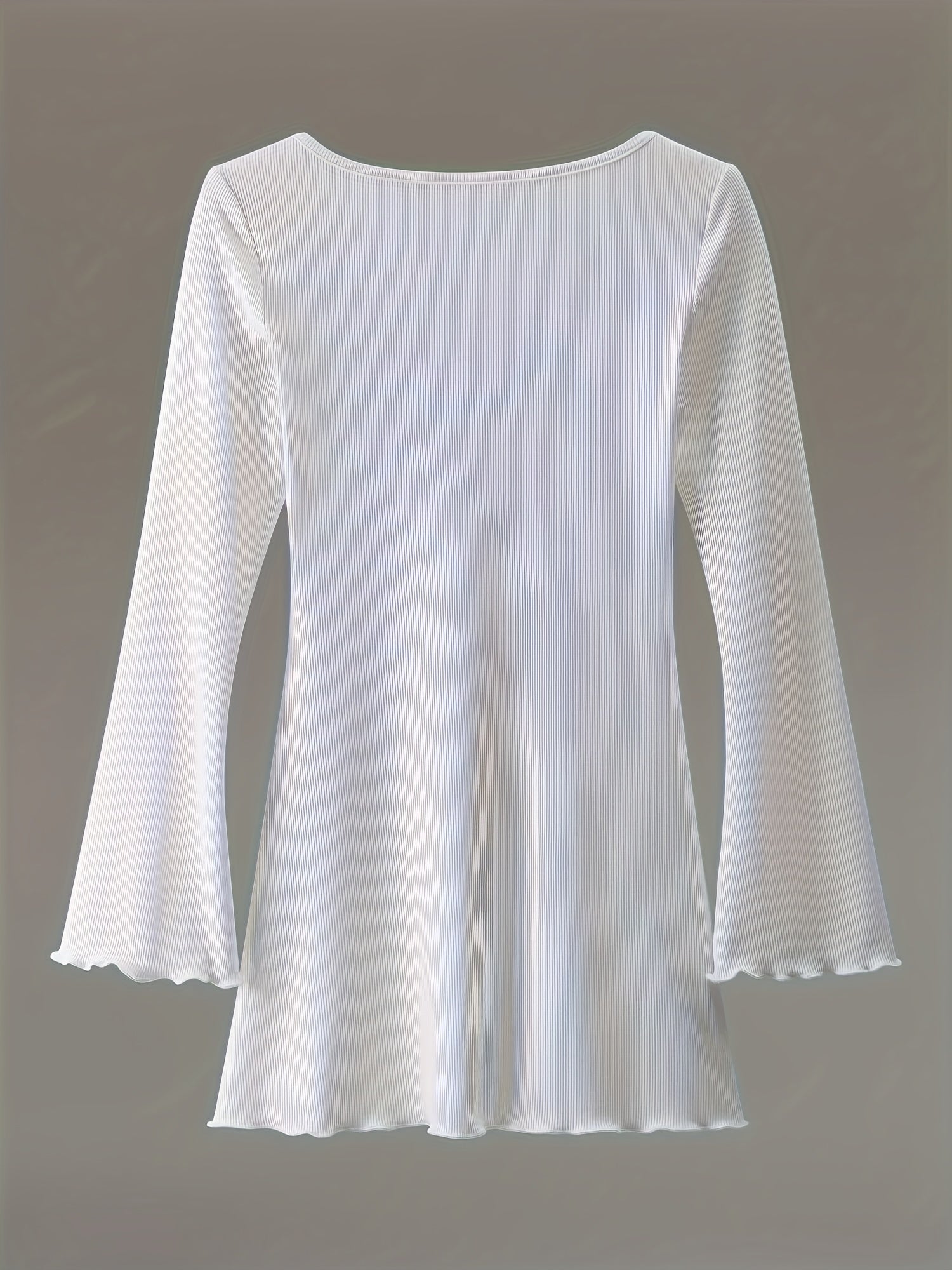 Elegant Long Sleeve V-Neck Bodycon Dress with Ruffled Hem Polyester Blend Solid Color Knit Fabric for Women - Fall Season Style