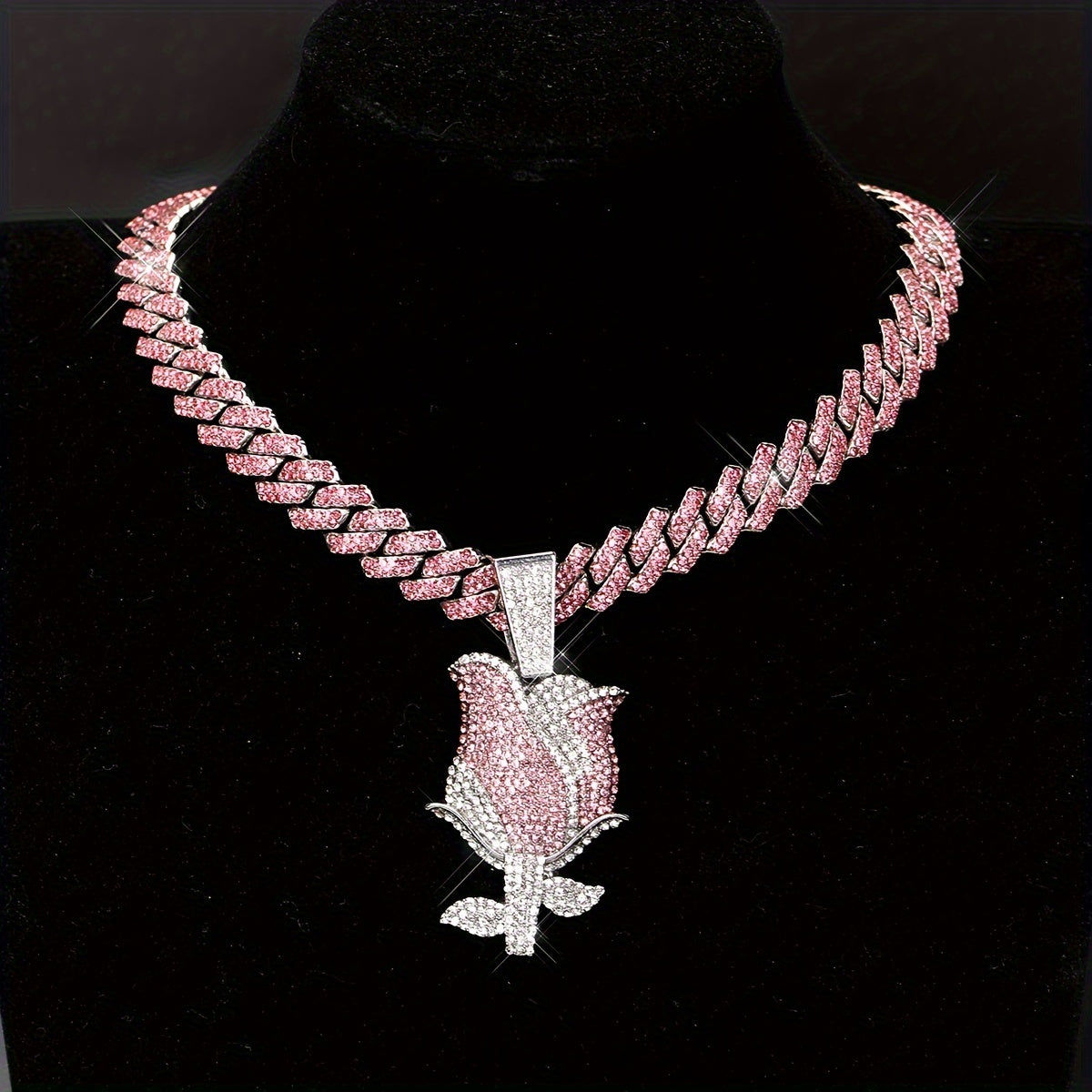 [Pink Rose Ladies Pendant] Elegant Pink Rose Pendant Necklace - Full Water Drill, Perfect for Daily Wear and Gifts