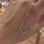 Star Moon Super Sparkle Exquisite zirconia Ramadan Pendant Necklace, Minimalist Elegant Cute And Versatile Daily Wear Clavicle Chain Jewelry