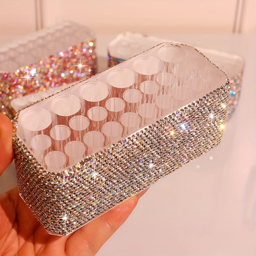 Fashion Creativity Luxury Diamond Inlay Cosmetic Pen Storage Box Eyebrow Pencil Holder with 26 Holes for Makeup Brushes and Eyeliners