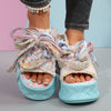 Women's Cute Thick Sole Slide Sandals - Spring/Summer 2025 Collection, Pastel Checkered Design with Bowknot, Open Toe, Fabric Upper & Rubber Sole, Comfortable Outdoor Wear, Casual Sandals | Bowknot Detail | Soft Strap Sandals