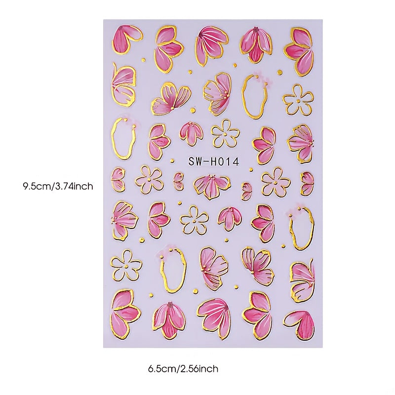 New Hot Stamping Flower Nail Stickers in INS Style Cross-border Y2K Golden Bow Small White Flowers Spring and Summer Nail Decals