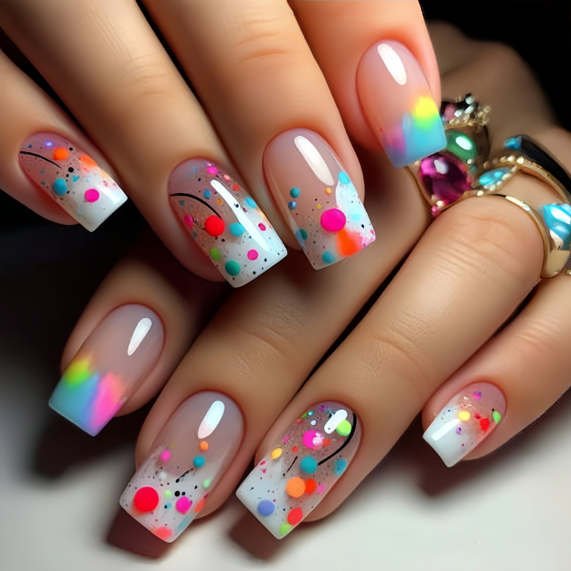 96pcs (4 PACK) Chic Almond-Shaped Press-On Nails Set with Sparkling Hearts&Glitter Accents - Includes Jelly Adhesive Tabs, Nail File - Perfect ForValentine'S Day