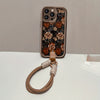 Vintage Flower with Hand Strap Brown Shockproof Frosted Full Cover Anti-Fall Mobile Phone Case Suitable for Apple 16PROMAX/16PLUS/16PRO/16/15PROMAX/15PLUS/15PRO/15/14PROMAX/14PLUS/14PRO/14/13PROMAX/13PRO/13/12PROMAX/12PRO/12