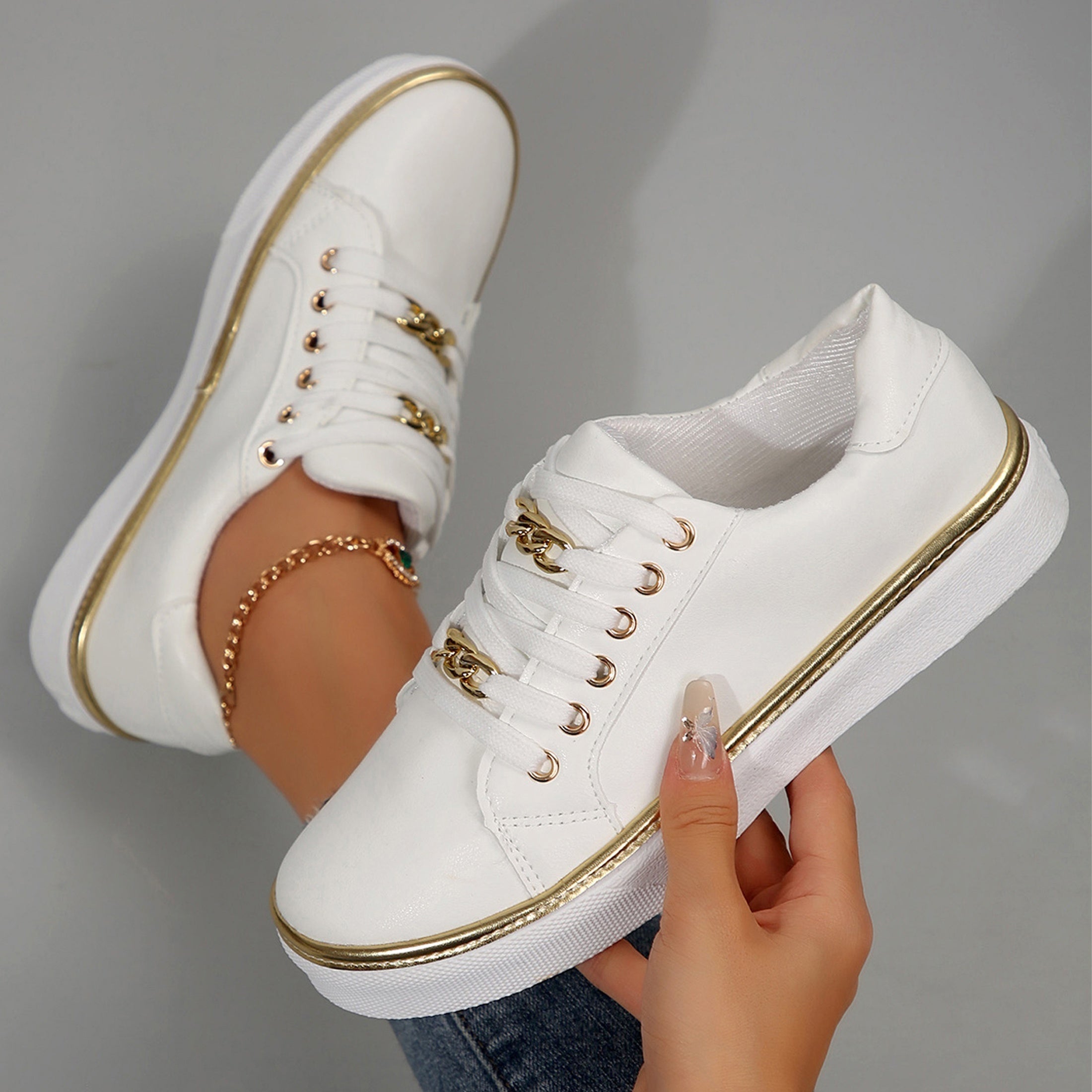 [Comfy Round Toe Canvas Sneaker] Womens Sneakers - Stylish Low Top Canvas Sneaker With Comfy Round Toe Flat Bottom And Anti-Slip Sole, Perfect For Daily Wea