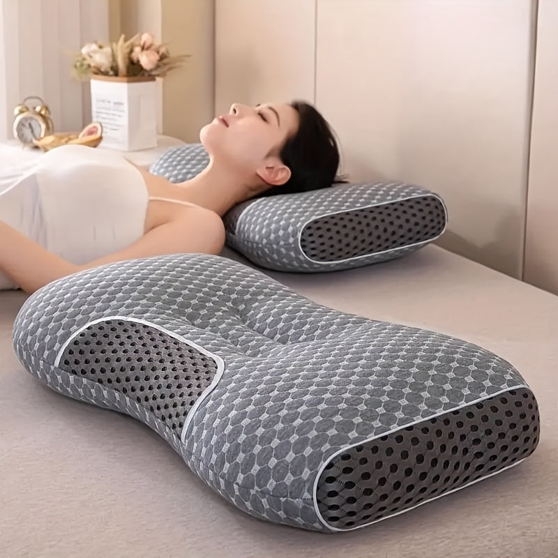 2pcs Modern Pillow with SP Neck Support, Breathable Moisture-Wicking Sweat, Polyester Fiber Cover And 100 Polyester Fiber Filling, Machine Washable, Zipper  All-Season Multi-Purpose Bedding for Any Sleeping Position